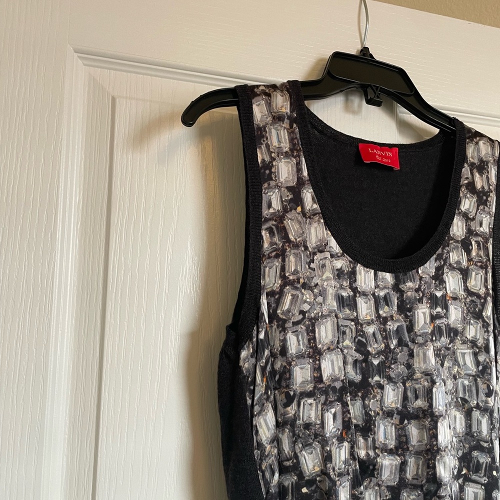 LANVIN Sleeveless Wool and Silk Blouse with Diamond Print Pattern - Picture 5 of 8
